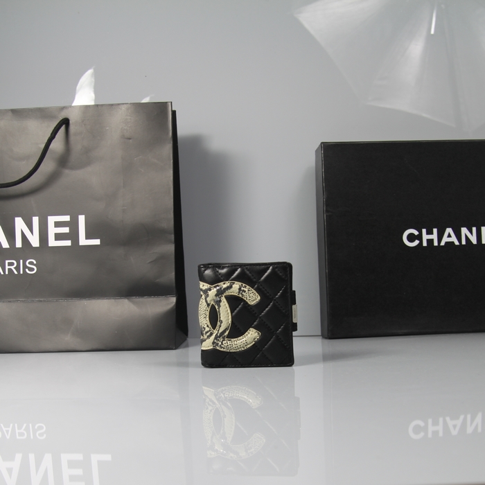 Fake Chanel mini Bi-Fold Wallets A26720 Snake CC Logo Black Leather Online